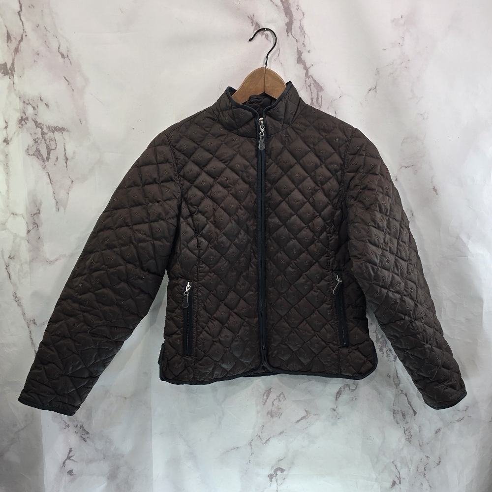 Eddie Bauer Down Jacket Womens Medium P Brown Hooded Quilted Puffer Coat